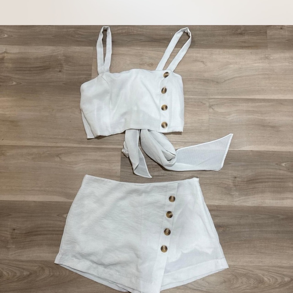 White Buttoned Crop Top and Shorts Set